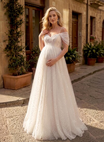 Sparkle&Shine A-Line Sweetheart Sleeveless Floor-Length Satin/Tulle Maternity Wedding Dresses