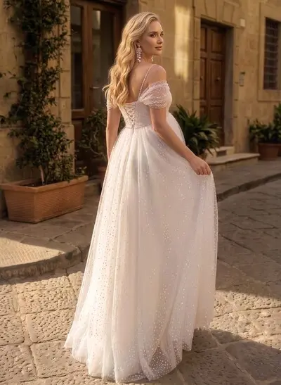 Sparkle&Shine A-Line Sweetheart Sleeveless Floor-Length Satin/Tulle Maternity Wedding Dresses