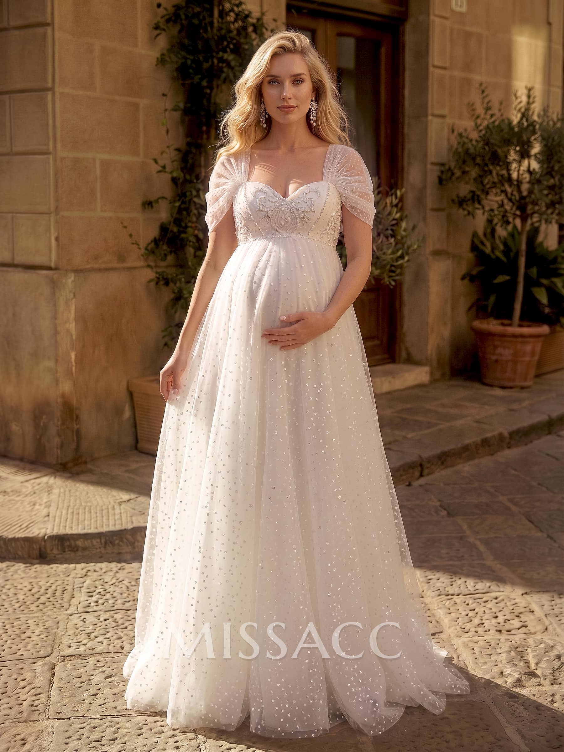 Sparkle&Shine A-Line Sweetheart Sleeveless Floor-Length Satin/Tulle Maternity Wedding Dresses