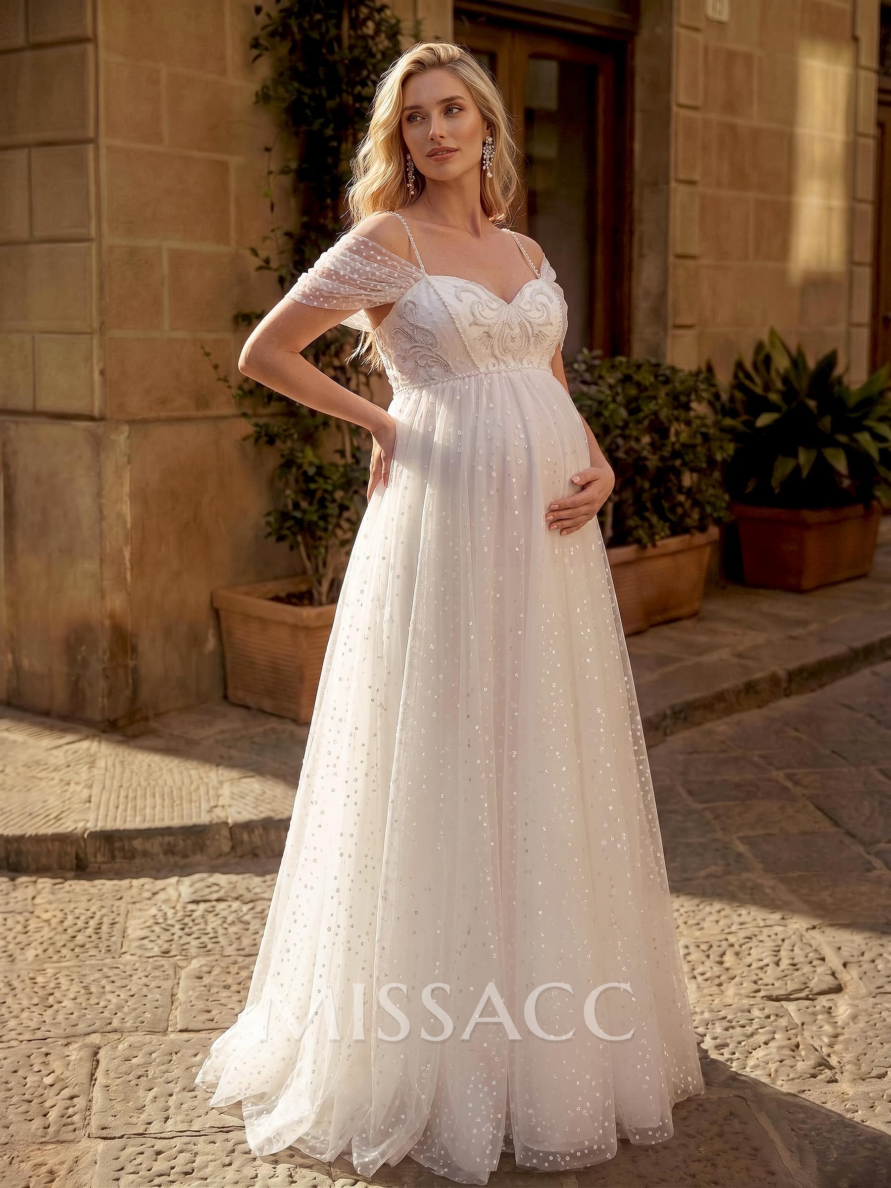 Sparkle&Shine A-Line Sweetheart Sleeveless Floor-Length Satin/Tulle Maternity Wedding Dresses
