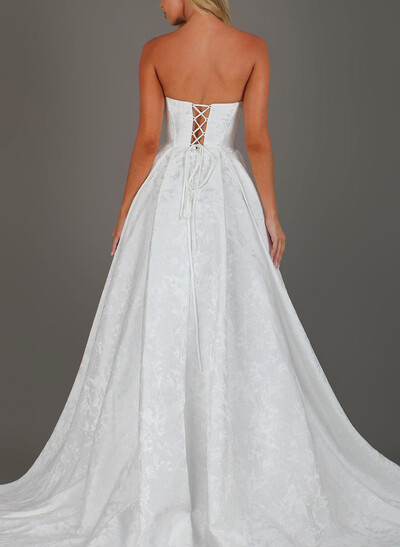 A-Line Strapless Sleeveless Chapel Train Wedding Dress With Pleated/High Split