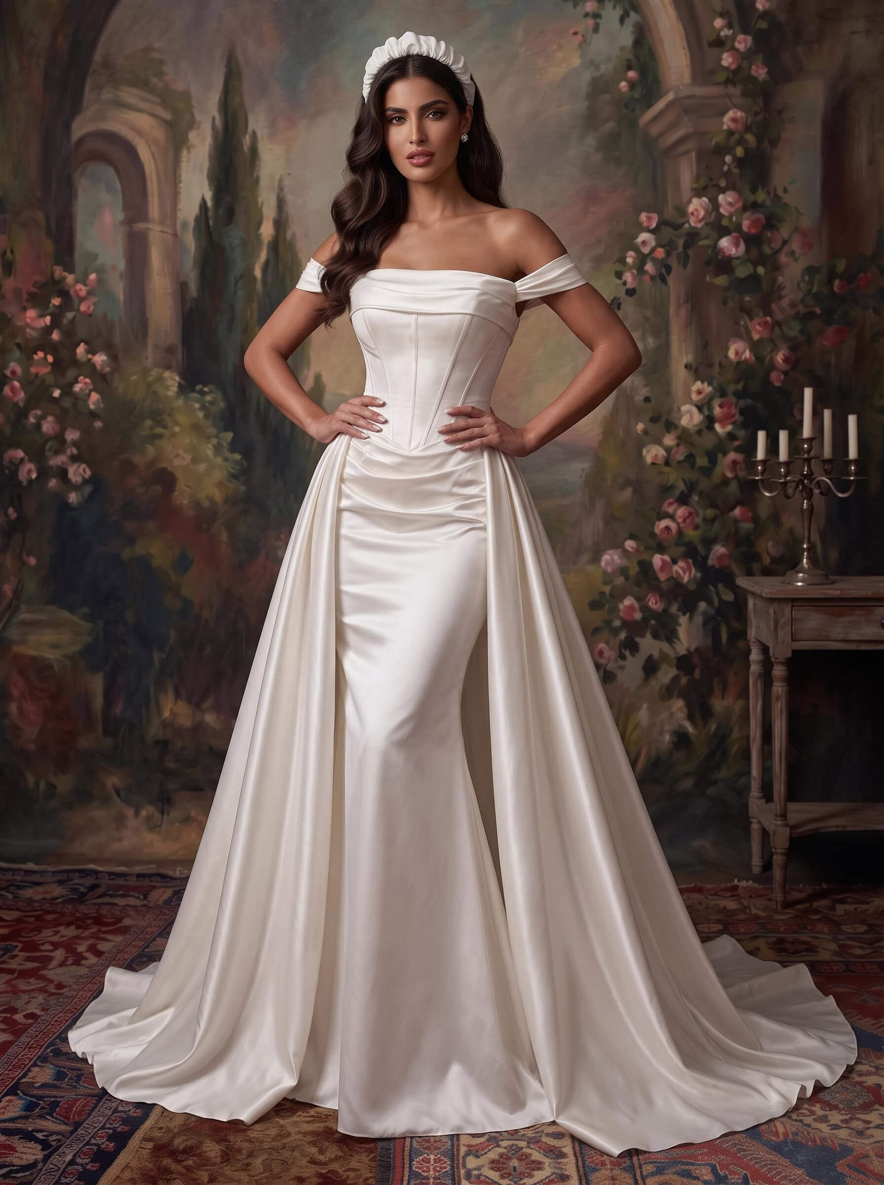 Trumpet/Mermaid Off-The-Shoulder Sleeveless Chapel Train Satin Wedding Dresses