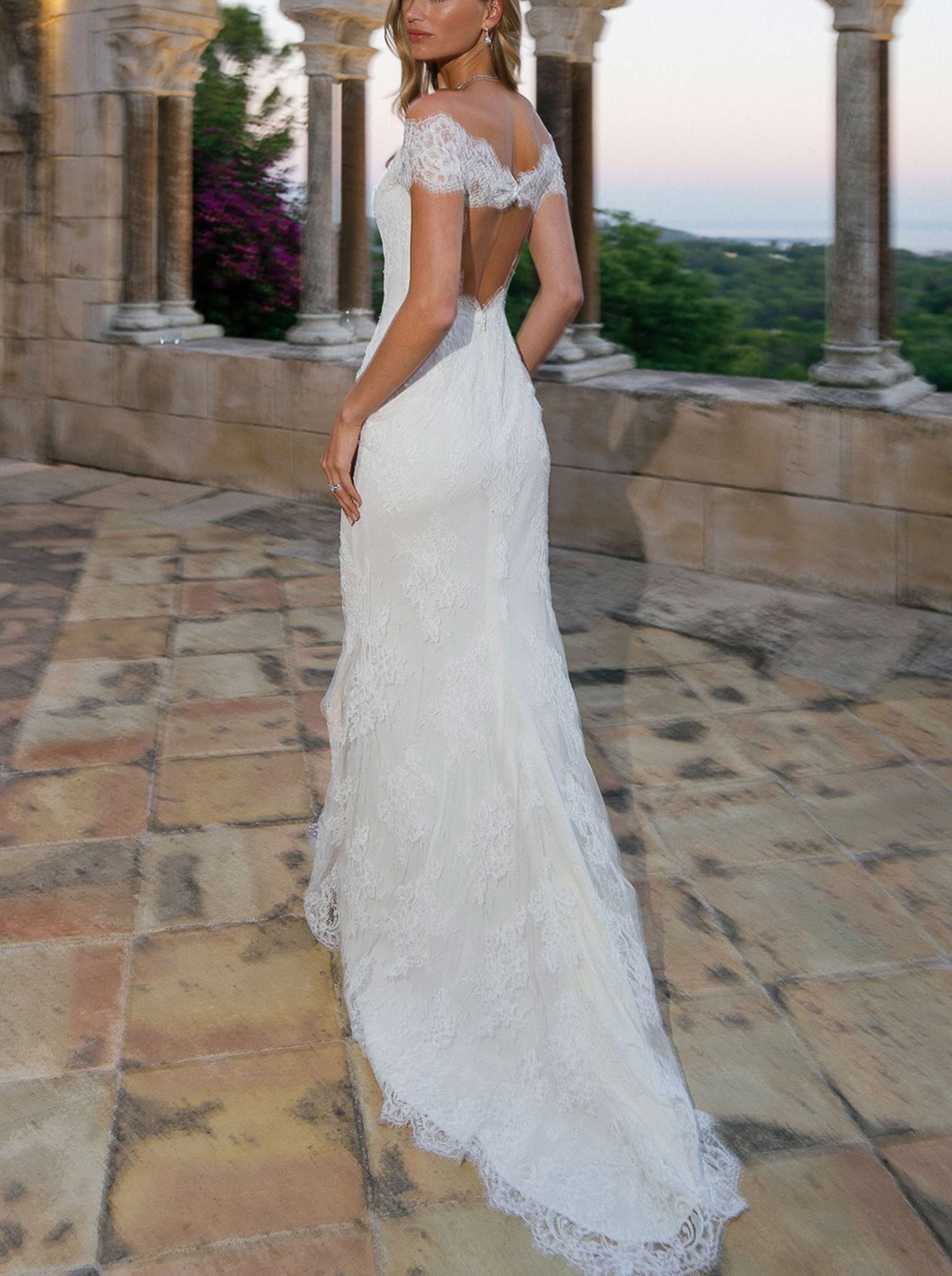 Trumpet/Mermaid Off-The-Shoulder Sleeveless Court Train Lace Wedding Dresses