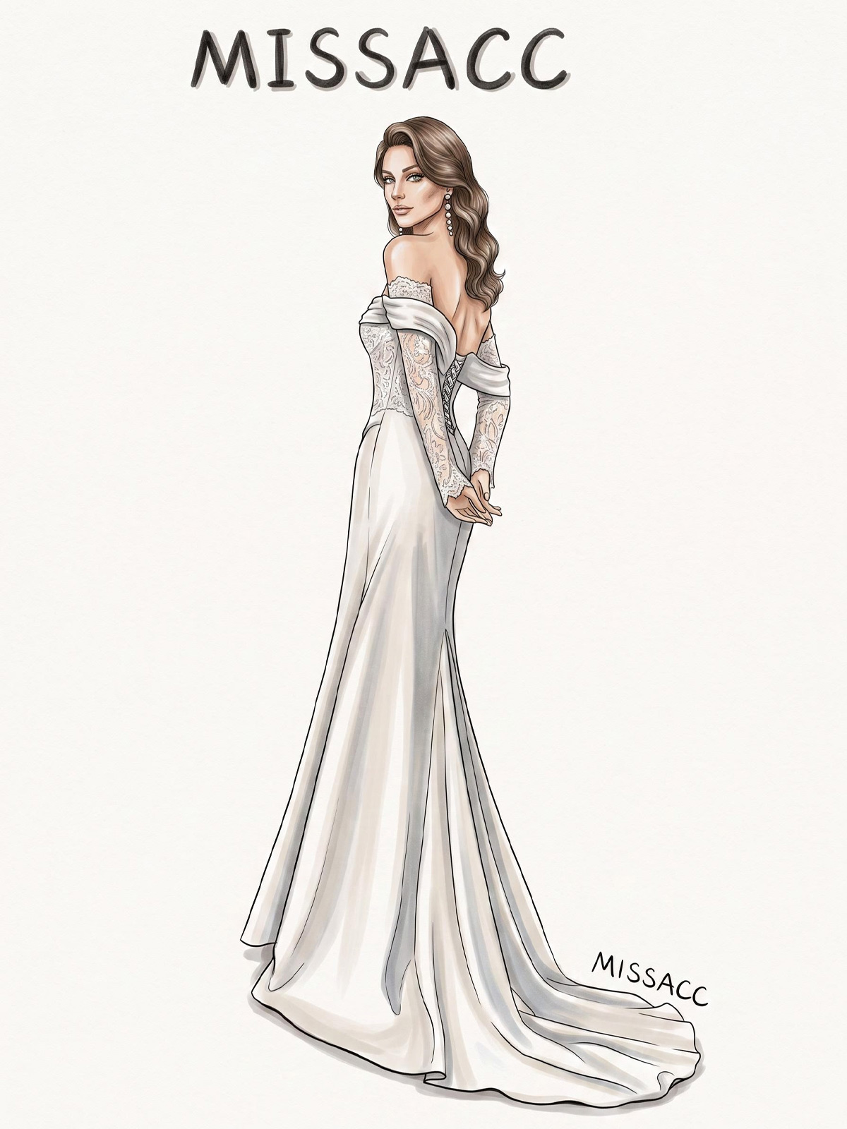Sheath/Column Off-The-Shoulder Long Sleeves Sweep Train Elastic Satin Wedding Dresses With High Split