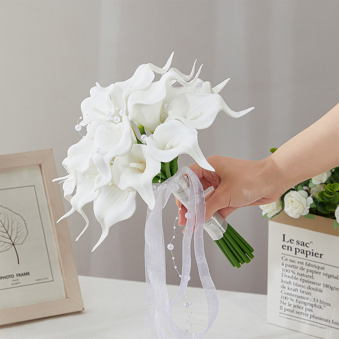 Artificial Wedding Flowers Round Foam Calla Lilies Bridesmaid Bouquets