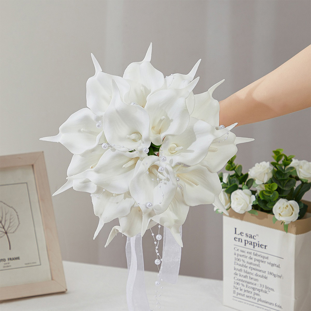 Artificial Wedding Flowers Round Foam Calla Lilies Bridesmaid Bouquets
