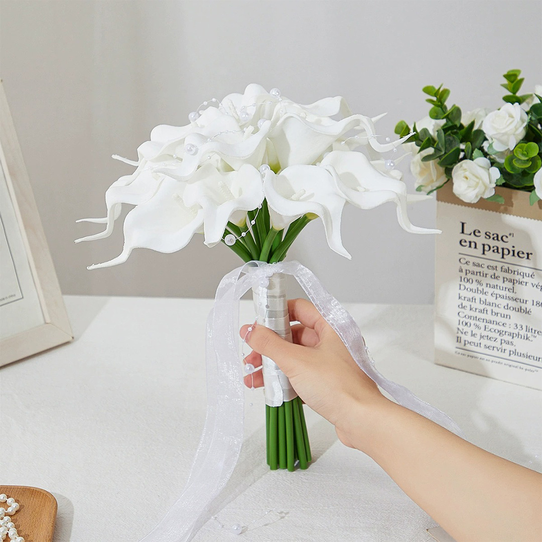 Artificial Wedding Flowers Round Foam Calla Lilies Bridesmaid Bouquets