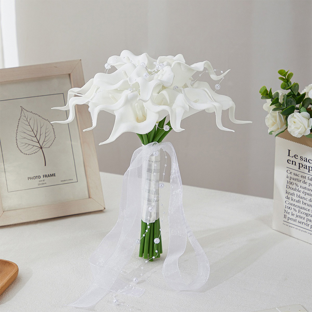 Artificial Wedding Flowers Round Foam Calla Lilies Bridesmaid Bouquets