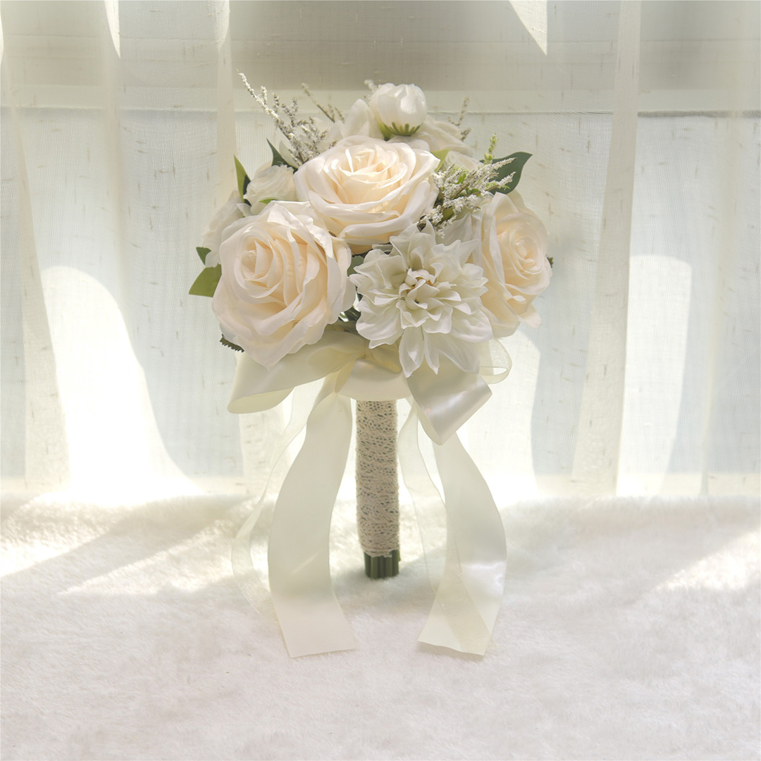 Artificial Wedding Flowers Round Silk Cloth Roses Bridal Bouquets