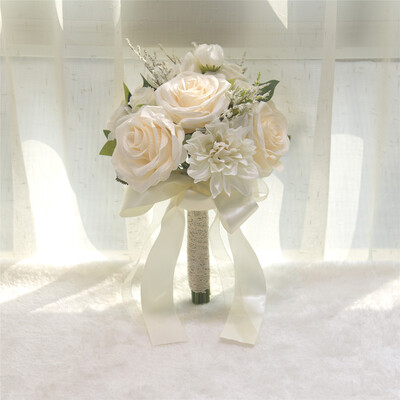 Artificial Wedding Flowers Round Silk Cloth Roses Bridal Bouquets