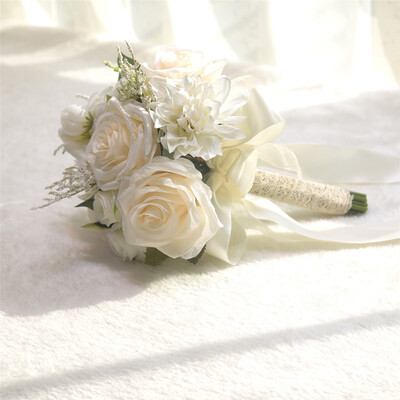 Artificial Wedding Flowers Round Silk Cloth Roses Bridal Bouquets