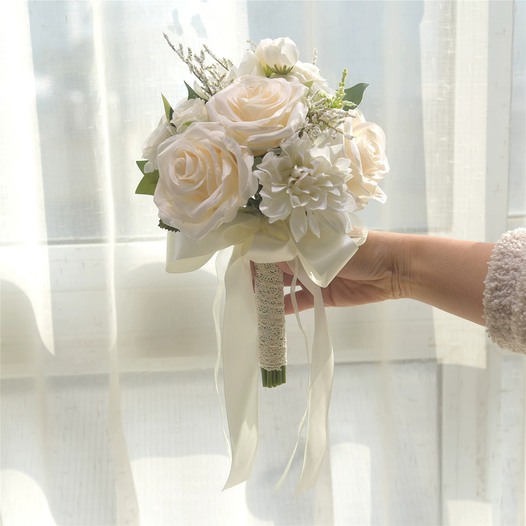 Artificial Wedding Flowers Round Silk Cloth Roses Bridal Bouquets