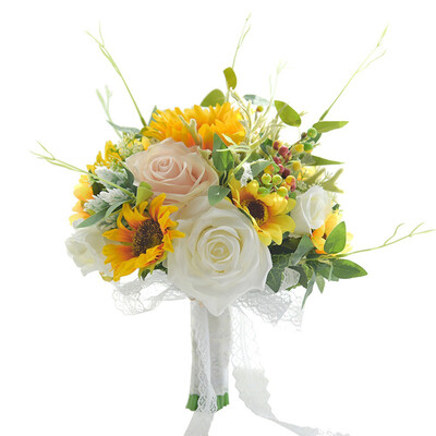 Artificial Wedding Flowers Round Silk Cloth Sunflower Bridal Bouquets