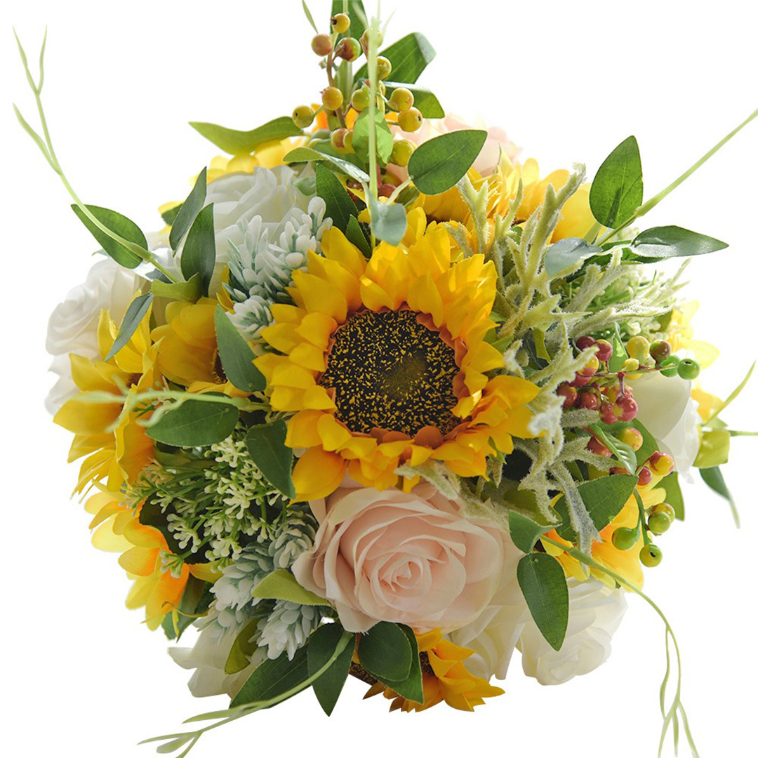 Artificial Wedding Flowers Round Silk Cloth Sunflower Bridal Bouquets