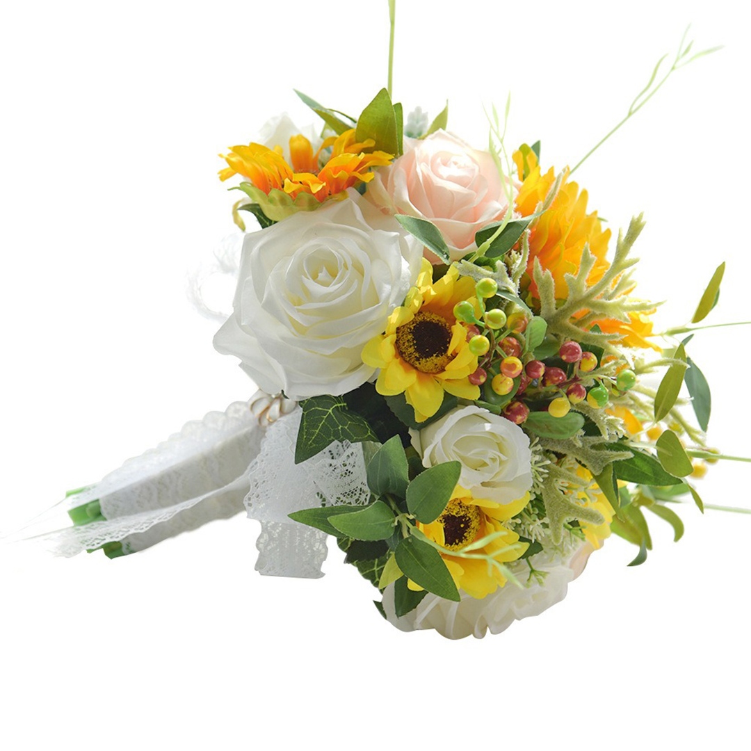 Artificial Wedding Flowers Round Silk Cloth Sunflower Bridal Bouquets