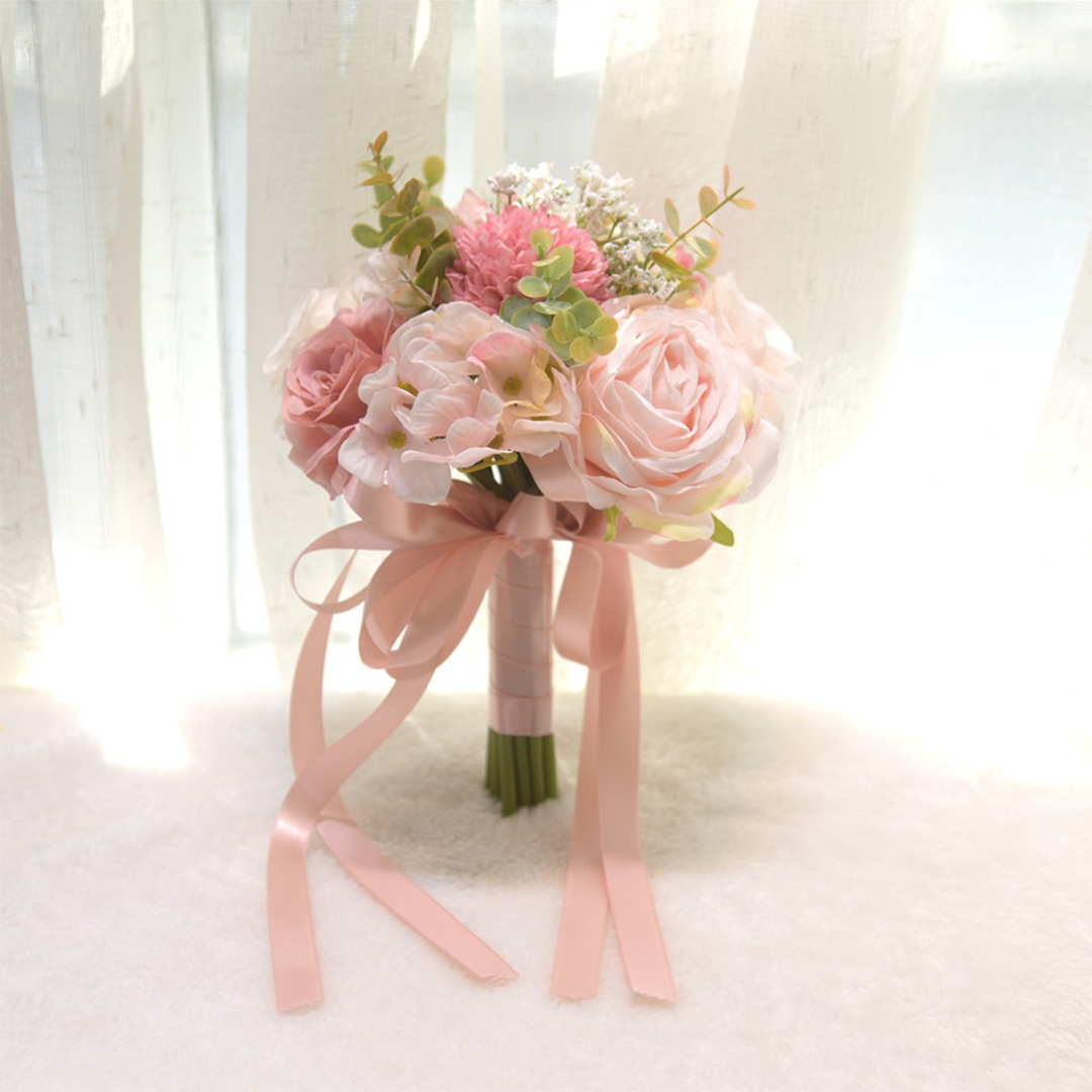 Artificial Wedding Flowers Round Silk Cloth Roses Bridal Bouquets