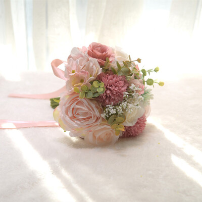 Artificial Wedding Flowers Round Silk Cloth Roses Bridal Bouquets