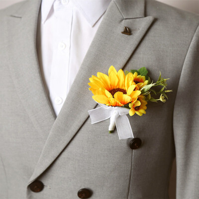 Wedding Flowers Silk Sunflower Boutonniere