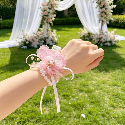 2PCS Wedding Flowers Silk Roses Wrist Corsage