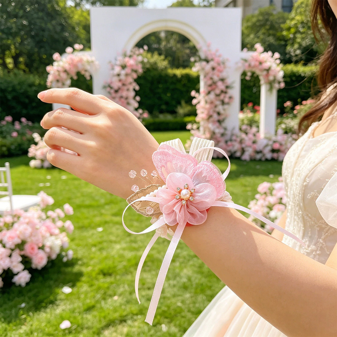 2PCS Wedding Flowers Silk Roses Wrist Corsage