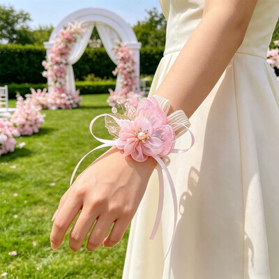 2PCS Wedding Flowers Silk Roses Wrist Corsage