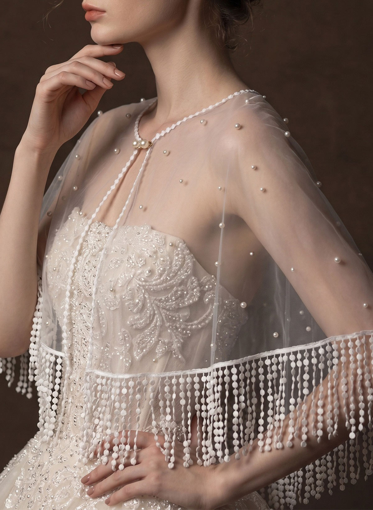 Clasp Tulle Bolero With Beading