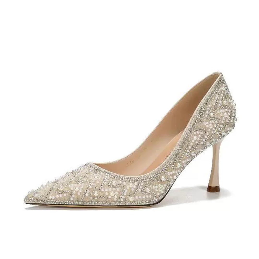 High Heel Cloth Point Toe Wedding Shoes With Rhinestone/Imitation Pearl