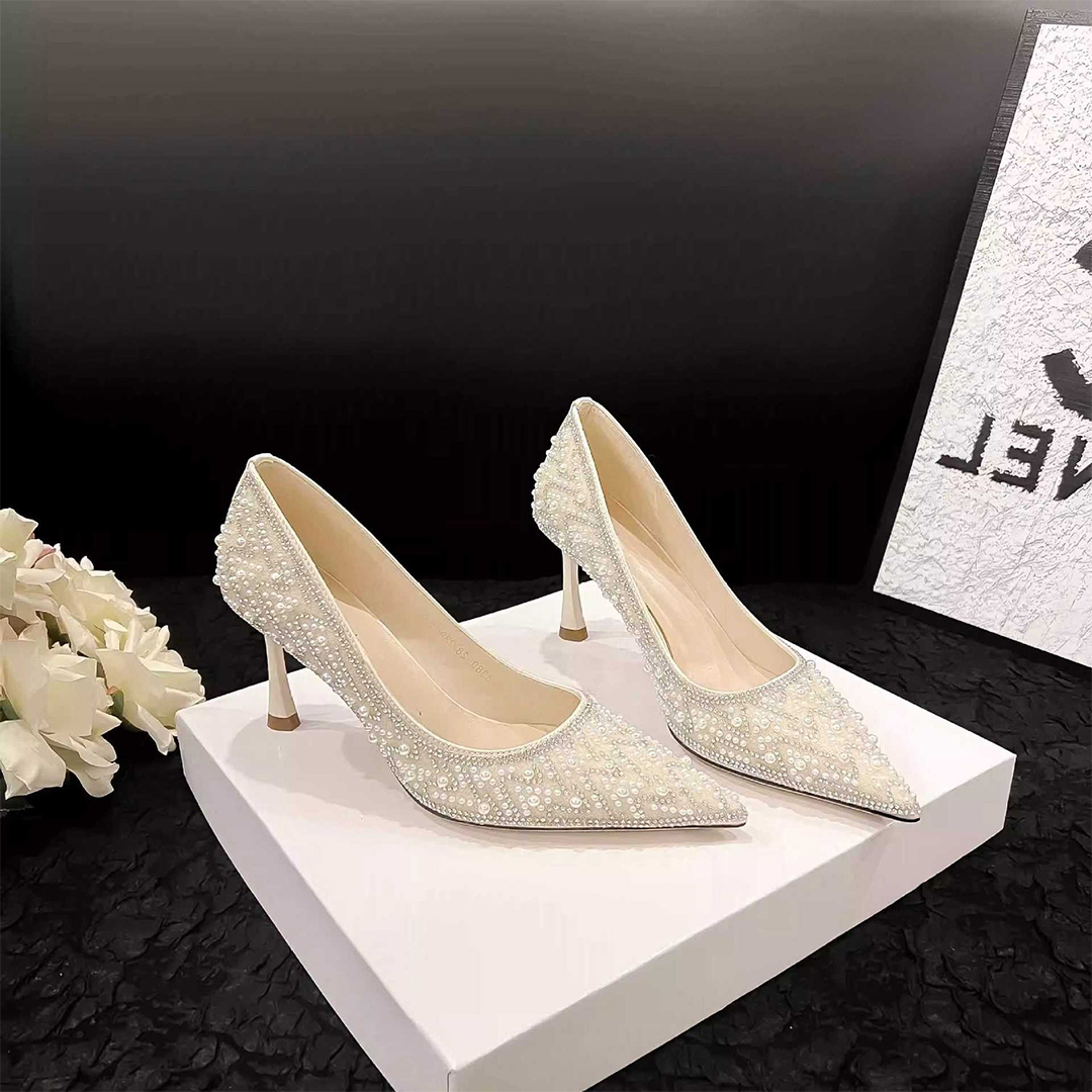 High Heel Cloth Point Toe Wedding Shoes With Rhinestone/Imitation Pearl
