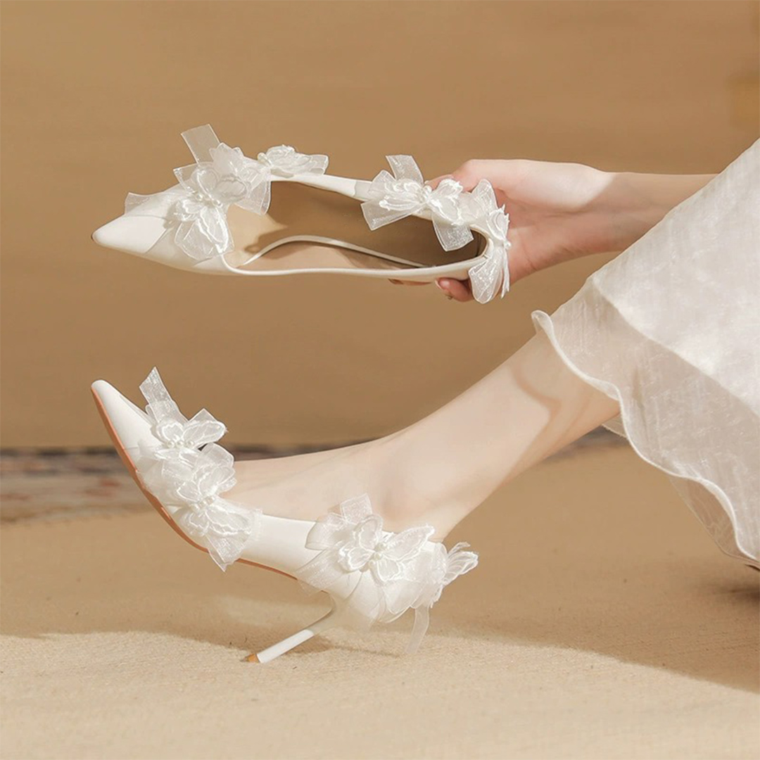 Pointed Toe Lace Bridal Heels