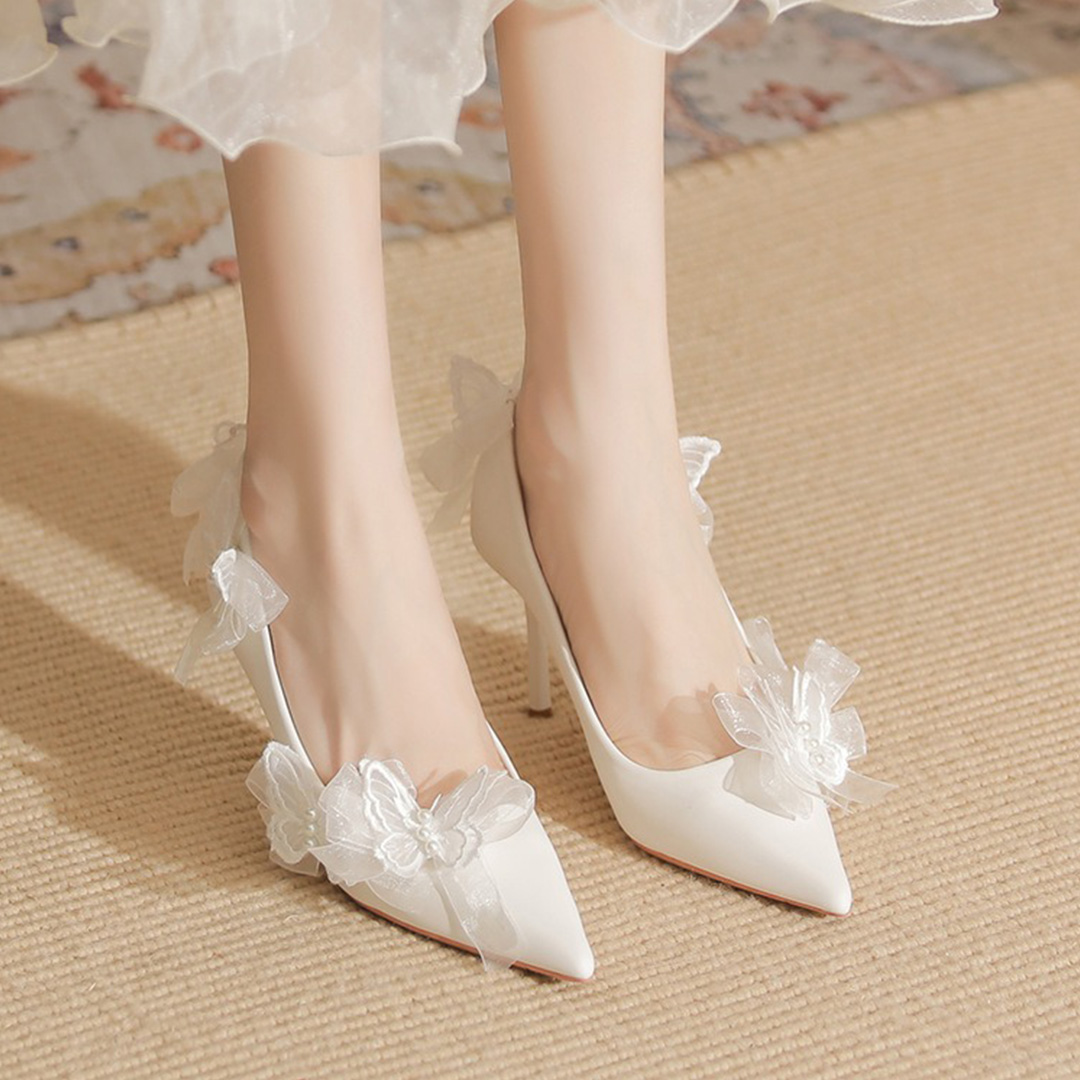 Pointed Toe Lace Bridal Heels