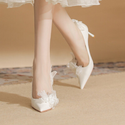Pointed Toe Lace Bridal Heels