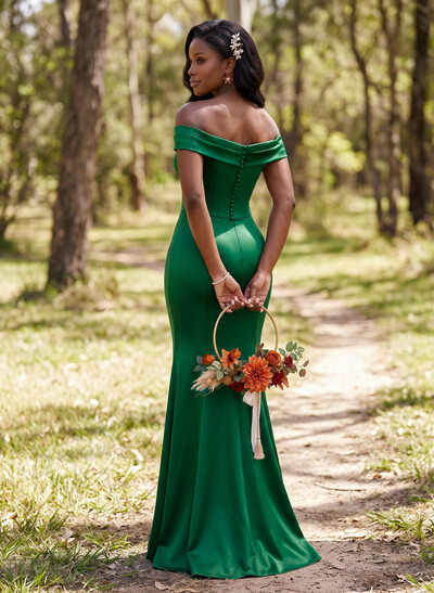 Sheath/Column Off-The-Shoulder Sleeveless Asymmetrical Satin Bridesmaid Dresses With Cascading Ruffles