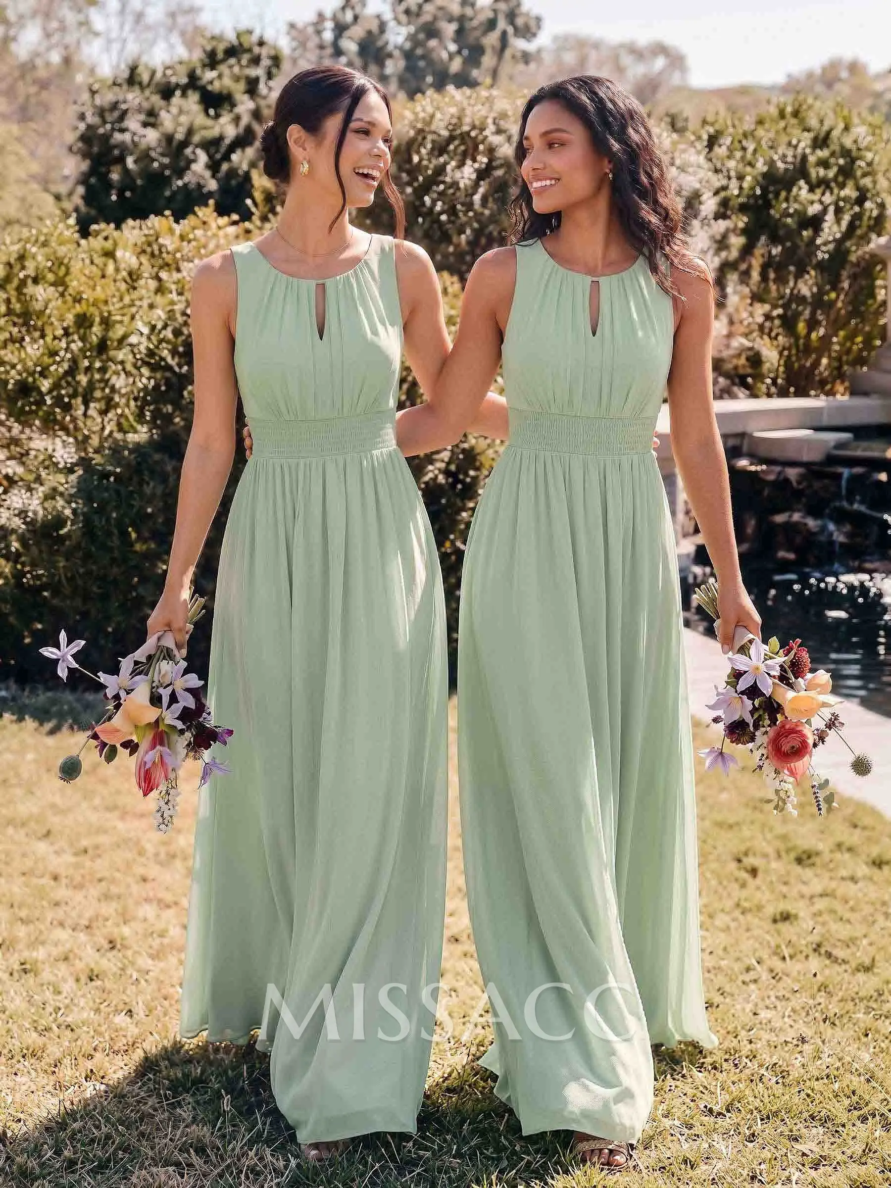 a line scoop floor length chiffon bridesmaid dress A-Line Neck Sleeveless Floor-Length Dresses With Pleated Women Dresses Women's Vintage A-Line Long Size:US 2 / UK 6 / EU 32 airy tulle skirts