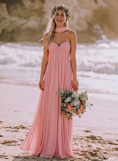 Sweet & Flow A-Line Sweetheart Sleeveless Floor-Length Chiffon Bridesmaid Dresses