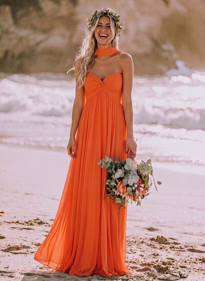 Sweet & Flow A-Line Sweetheart Sleeveless Floor-Length Chiffon Bridesmaid Dresses