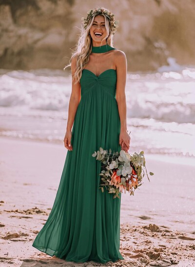Sweet & Flow A-Line Sweetheart Sleeveless Floor-Length Chiffon Bridesmaid Dresses