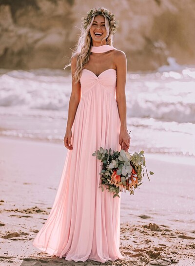 Sweet & Flow A-Line Sweetheart Sleeveless Floor-Length Chiffon Bridesmaid Dresses