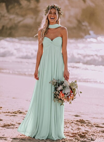 Sweet & Flow A-Line Sweetheart Sleeveless Floor-Length Chiffon Bridesmaid Dresses