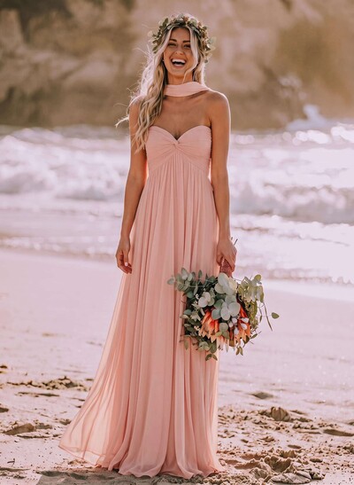 Sweet & Flow A-Line Sweetheart Sleeveless Floor-Length Chiffon Bridesmaid Dresses