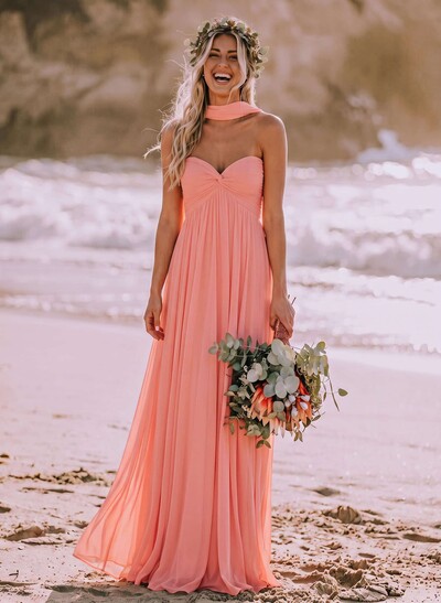 Sweet & Flow A-Line Sweetheart Sleeveless Floor-Length Chiffon Bridesmaid Dresses