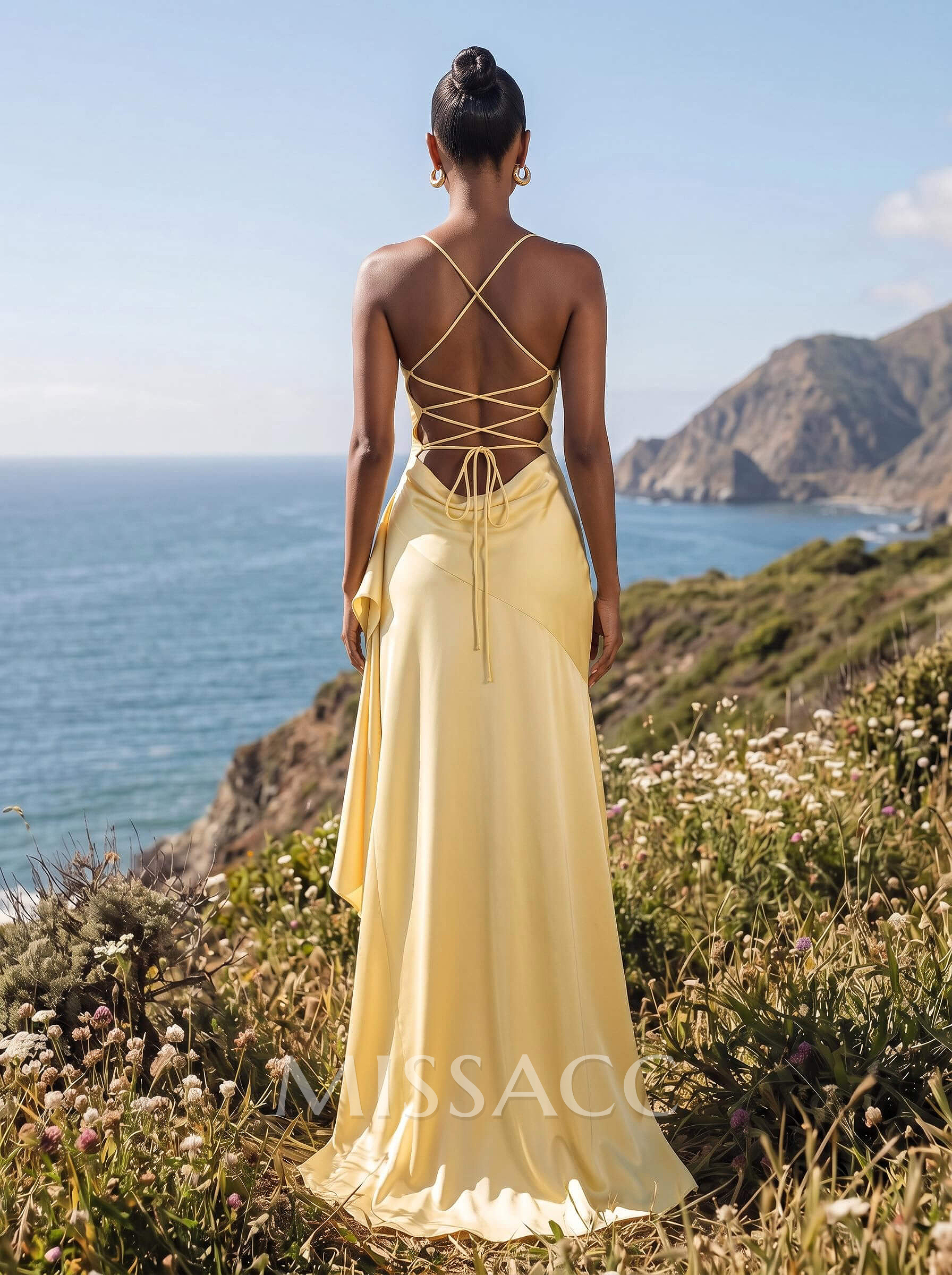 Sheath/Column V-Neck Sleeveless Asymmetrical Charmeuse Bridesmaid Dresses With Split Front/Cascading Ruffles/High Split