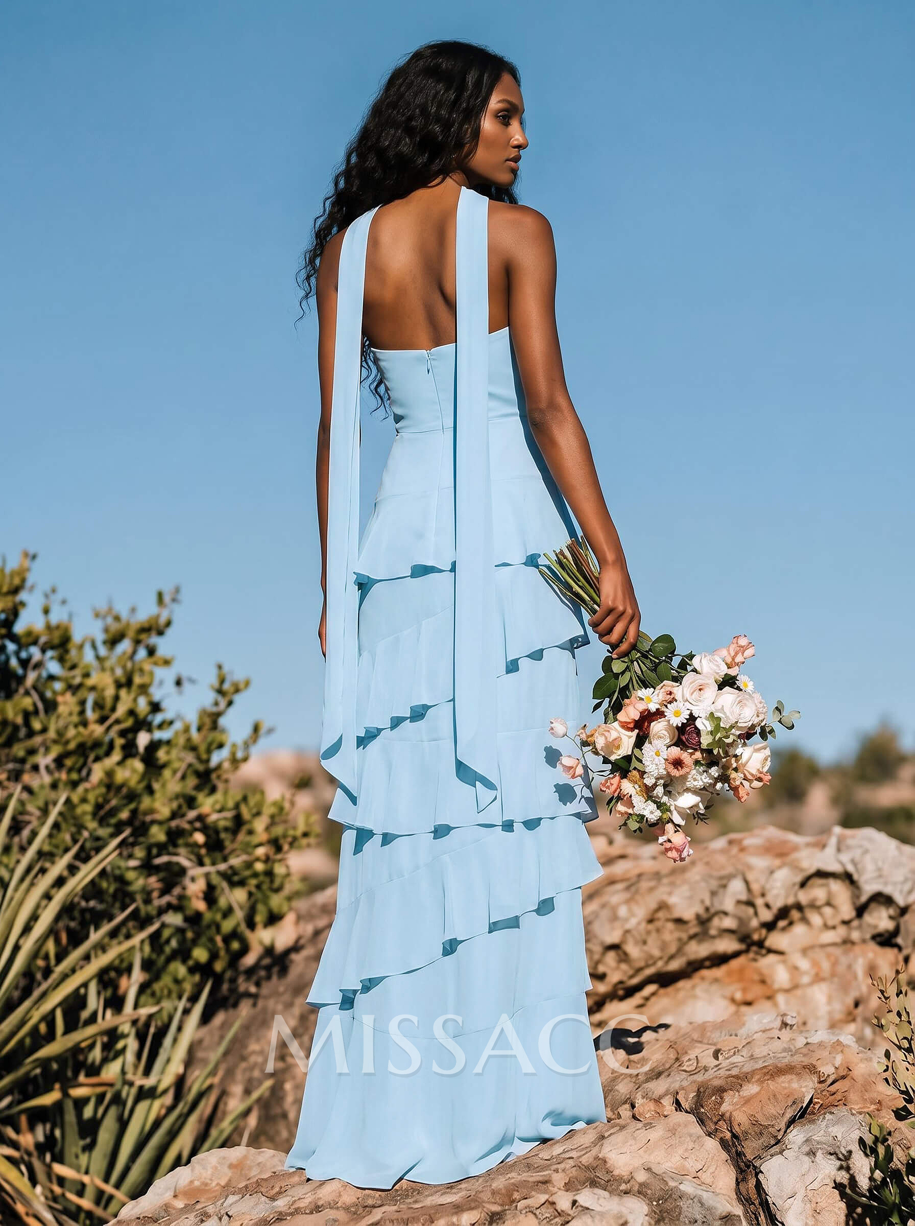 Sheath/Column Sweetheart Sleeveless Floor-Length Chiffon Bridesmaid Dresses With Cascading Ruffles