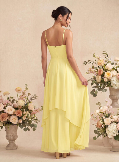 A-Line Halter Sleeveless Floor-Length Chiffon Bridesmaid Dresses With Ruffle
