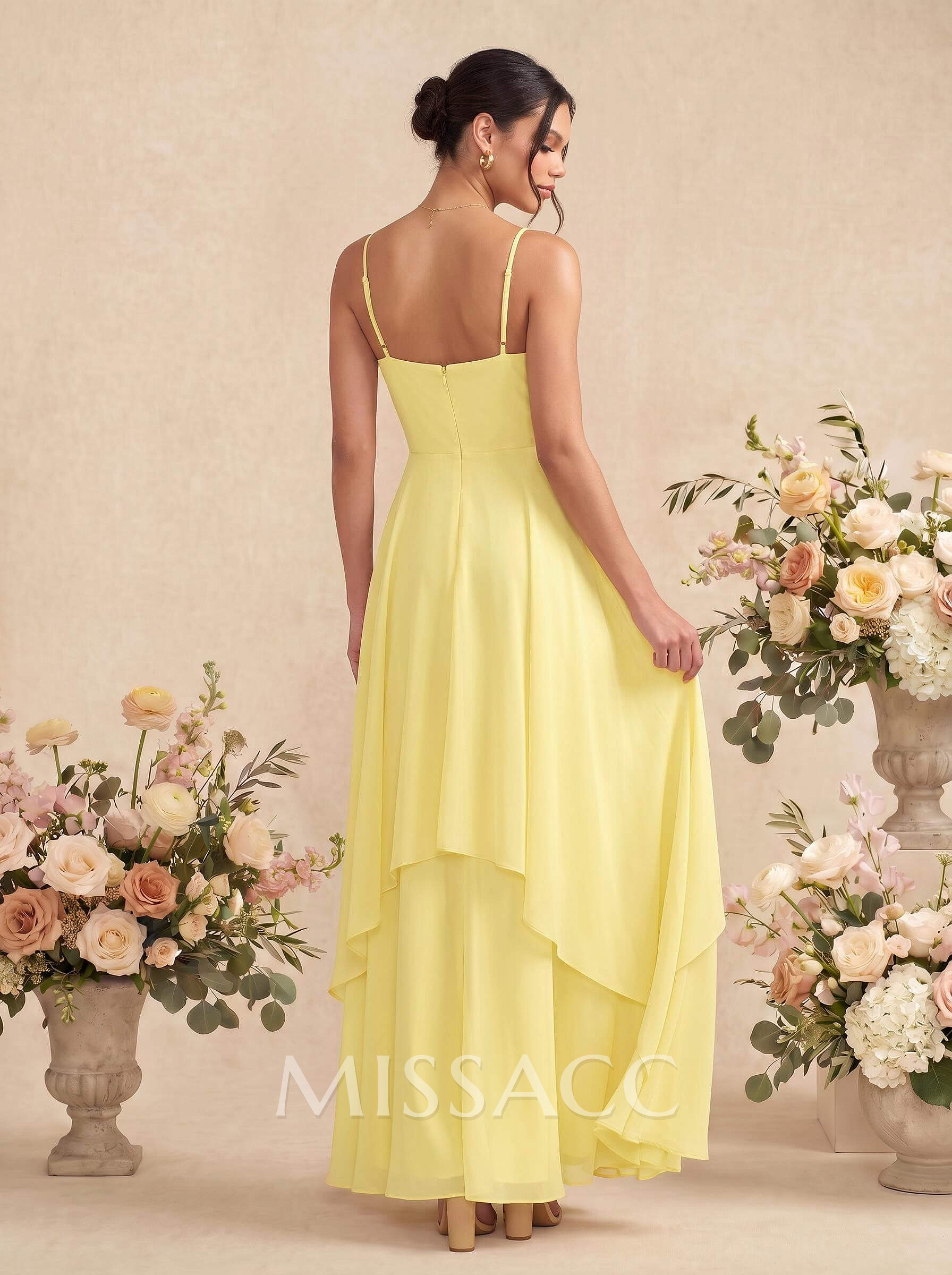 A-Line Halter Sleeveless Floor-Length Chiffon Bridesmaid Dresses With Ruffle