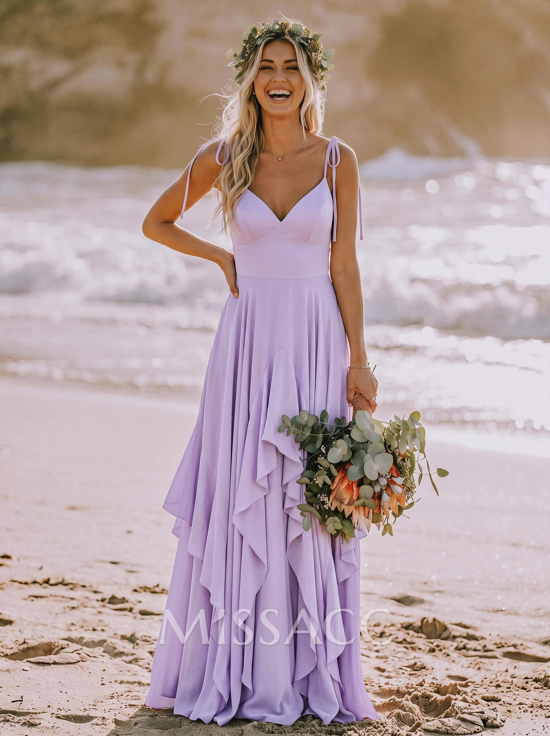 A-Line V-Neck Sleeveless Floor-Length Stretch Satin Bridesmaid Dresses With Ruffle