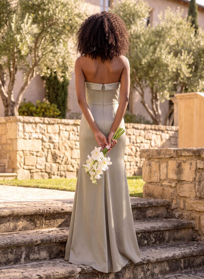 Strapless Column Maxi Satin Bridesmaid Dresses With Bow