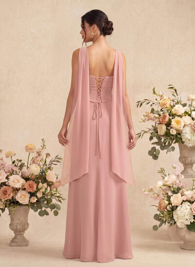 Sheath/Column Strapless Sleeveless Floor-Length Chiffon Bridesmaid Dresses With High Split
