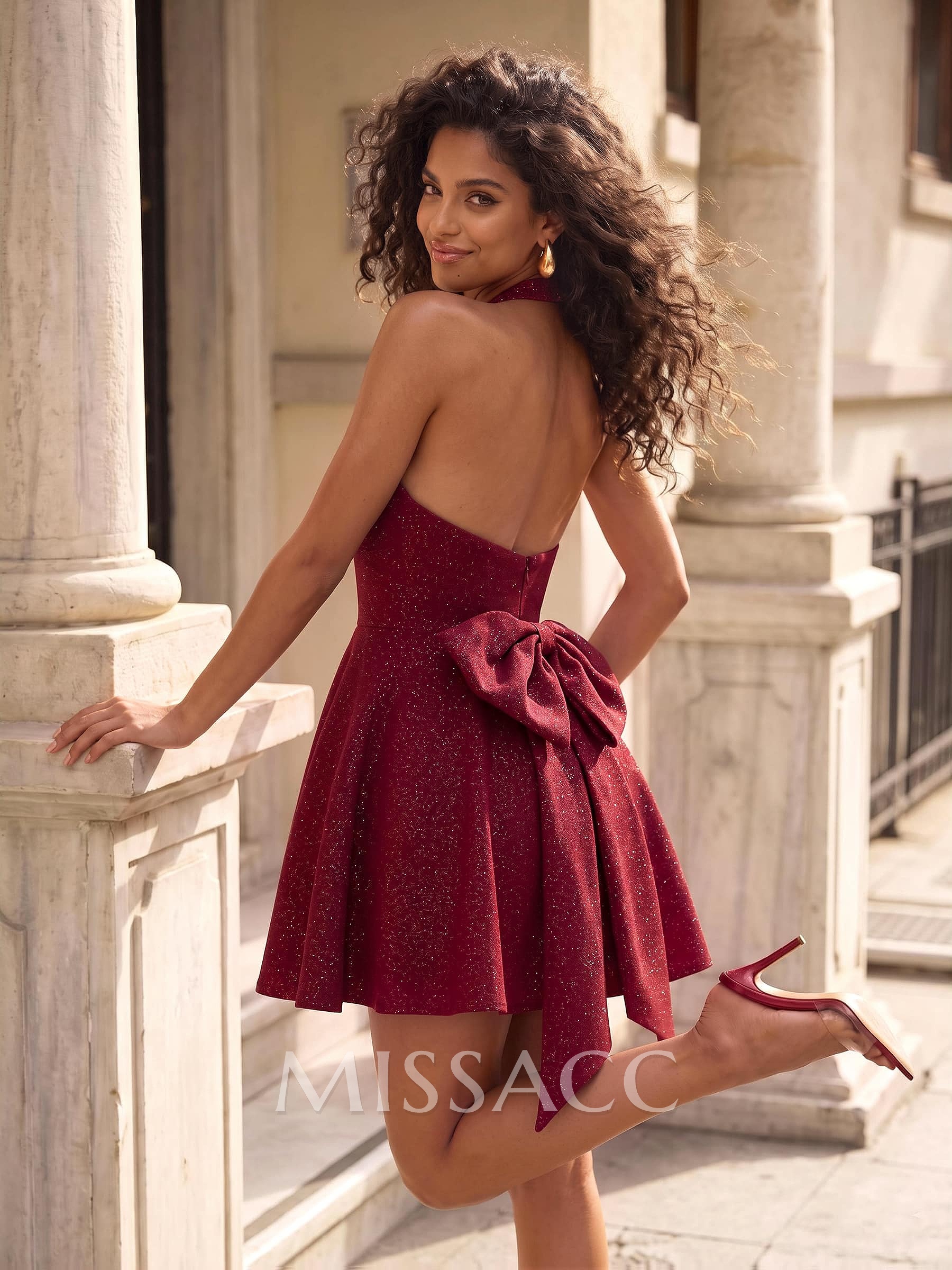 A-Line Halter/Plunge Neck Sleeveless Short/Mini Cocktail Dresses With Bow