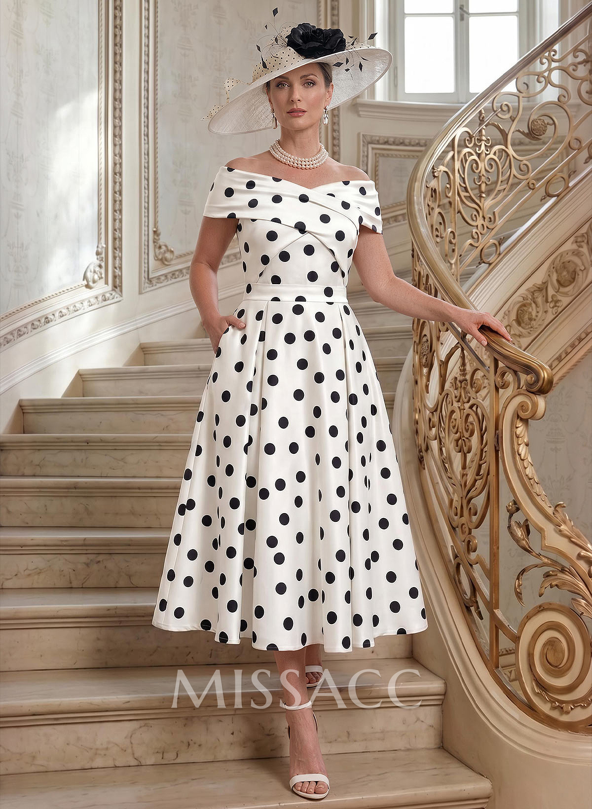 A-Line Off-The-Shoulder Sleeveless Tea-Length Twill Satin Cocktail Dresses