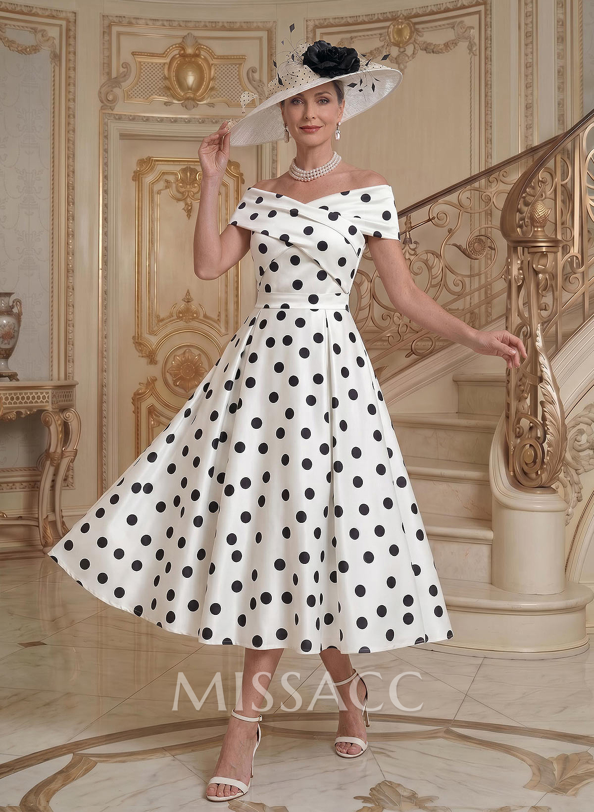 A-Line Off-The-Shoulder Sleeveless Tea-Length Twill Satin Cocktail Dresses